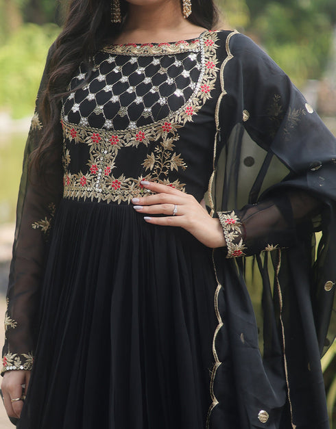 faux georgette trendy designer party wear readymade gown gown with designer jari,sequance embroidery work and purple dupatta 13563-acy3413 Back View